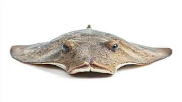 stingray displays its distinctive flat body and large eyes highlighting the intricate patterns and textures of its skin. This close up captures the essence of the species. photo