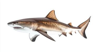 striking Tiger Shark exhibits its distinct striped pattern and robust body highlighting its adaptation to marine environments and hunting skills. photo