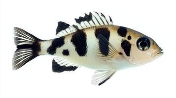 Archerfish Toxotes jaculatrix is captured in vibrant detail displaying its unique coloration and patterns while isolated against a white background. photo