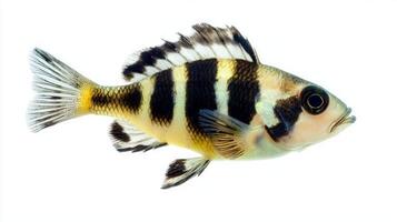 Archerfish Toxotes jaculatrix displays its distinctive coloration and shape reflecting its adaptability and unique hunting method in a clear isolated setting. photo