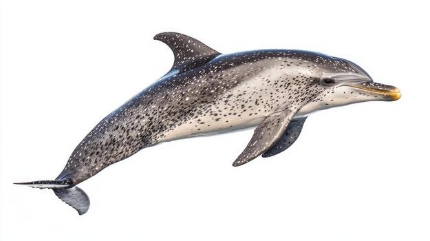 Atlantic Spotted Dolphin is captured in exquisite detail showcasing its unique spotted pattern and graceful form while swimming effortlessly in a serene setting. photo