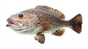 Gag Grouper swims gracefully exhibiting its detailed coloration and unique pattern against a bright white background highlighting its beauty and characteristics. photo