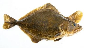 detailed view of a Plaice displaying its flat body and distinct coloration. This fish is notable for its importance in marine ecosystems and culinary uses. photo