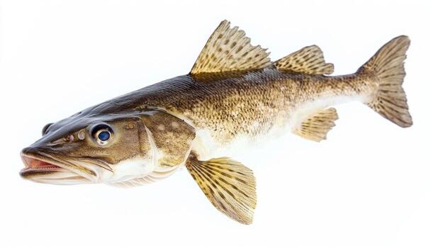 Arctic Cod known scientifically as Boreogadus saida is presented in high resolution against a white background illustrating its unique characteristics and morphology. photo