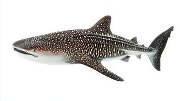 Whale Shark glides elegantly through the water exhibiting its distinctive spotted skin. This impressive species is recognized for its immense size and gentle nature. photo