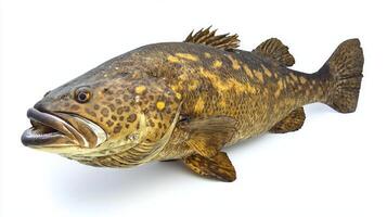 Atlantic Goliath Grouper is showcased against a clean white background revealing its impressive size and unique patterns emphasizing its importance in marine ecosystems. photo