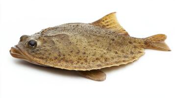 flatfish belonging to the Pleuronectiformes order displays its flattened body and distinctive coloration on a neutral backdrop highlighting its unique adaptations for life on the sea floor. photo