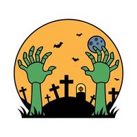 Scary halloween background with zombie hands. Horror Halloween concept vector