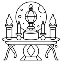 Occultist's table with crystal ball and candlesticks vector