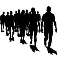 Silhouette of a horde of zombies walking towards the camera out of the mist. vector