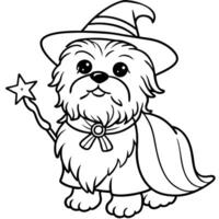 Photo of a Shih Tzu dog dressed as a wizard with a tiny magic wand. vector