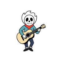 Photo of a musician with a skull face playing a guitar vector
