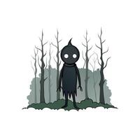 Silhouette of a creepy figure in a foggy forest. vector