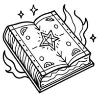 Raster illustration of magic book. Manuscripts with ancient spells and incantations. A book with a beautiful magical sowing around. mysticism. witches. sorcerers. 3D rendering background vector