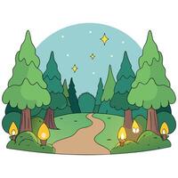 Magical fairy tale forest landscape background with glowing lights vector