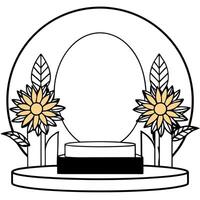 Orange yellow autumn october round frame with flowers presentation studio background stagepodium abstract invitation vector