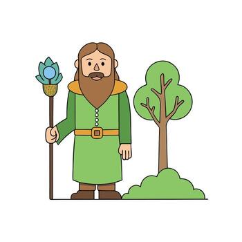 Man druid healer portrait in forest next to a tree vector