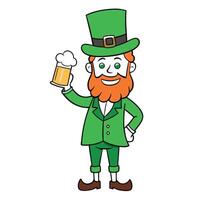 A magical leprechaun holds a glass of beer. vector