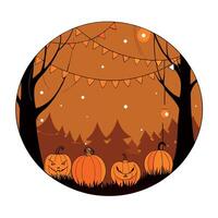 A magical background for Halloween with garlands with orange bokeh lights. Mystical night forest in all saints day. Copy space for text vector