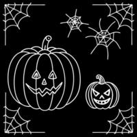 Happy halloween flat lay mockup with pumpkins and spider web on black background. Autumn holiday concept composition. Top view with copy space. . vector