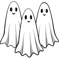 Halloween white spooky ghosts with shadow - 3D render vector