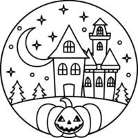 Halloween background with haunted house and pumpkins and moon. illustration style. created by technology. vector
