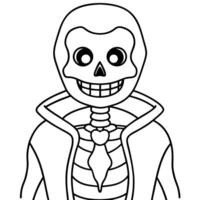 Halloween colouring page with a skeleton as the subject vector