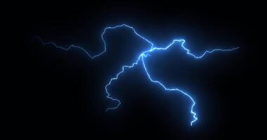 Lightning bolt. Thunderstorm lightning strikes a bright glow isolated on black background. Seamless loop animation video