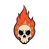 Fiery Human Skull on black background. illustration of skull in fire. vector