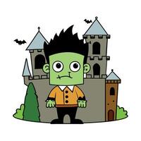 Frankenstein in an old abandoned castle. Halloween day and spooky horror concept. vector