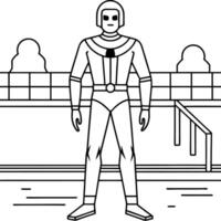 Futuristic man in a golden suit and mask on the background of the swimming pool vector