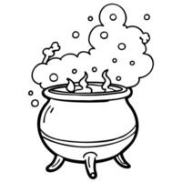 Dense steam above a boiling cauldron. Magical pot with boiling and bubbling potion. Steam and bubbling in the witch alchemy cauldron. Halloween illustration. vector