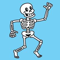 Funny smiling dancing skeleton isolated on blue background vector