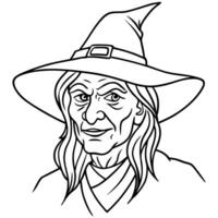 Eerie Portrait Of An Old Witch With Towering Hat vector