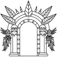 Dark Magical Portal with Carved Raven Heads and Feathers vector