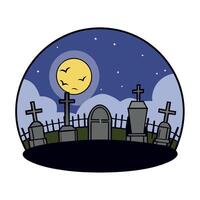 Graveyard at night illuminated by full moonlight vector