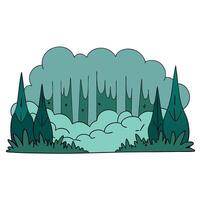 Enigmatic and mysterious wallpaper background with a fog-covered forest vector