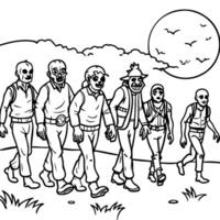 Apocalypse fantasy scene hroup of zombie walking. Halloween concept vector