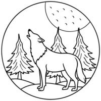 A lone wolf howling at the full moon in the dark forest vector