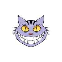 Evil cat joker with yellow eyes smiles like a cheshire cat. The concept of fear and nightmares. illustration vector