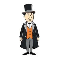 Edwardian Era man wearing a top hat and suite vest long jacket. vector