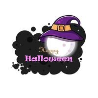 Halloween banner with moon and witch hat. vector