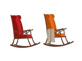 Two rocking chair on white background. Beautiful element for your interior, furniture design. Red and orange chairs. A part of living room. vector