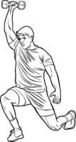 Athlete Performing Dumbbell Exercise in Dynamic Pose line vector
