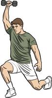 Athlete Performing Dumbbell Exercise in Dynamic Pose vector