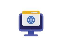 Monitor with webpage and world wide web symbol Internet globe icon 3d render vector