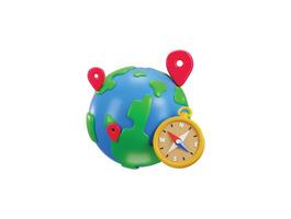 Compass icon with globe icon pin on location pin icon for marking Travel tourism Maps navigation Planning tool for travel map icon 3d render vector