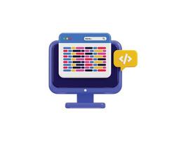 Web page and monitor with code symbol Web development software engineering setting and tools programming and coding icon 3d render vector