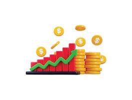Chart diagram and dollar coin stack icon 3d render concept of business icon vector