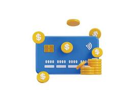 3D credit card icon with golden coin icon concept of send payment for online shopping, online payment debit card icon 3d render vector